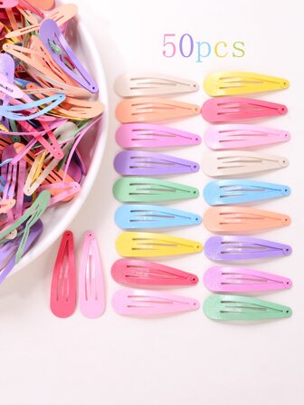 50pcs Girls Colorful Bb Clips With Random Metal Shaped Pattern For Daily Life Or Vacation