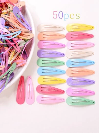 50pcs Girls Colorful Bb Clips With Random Metal Shaped Pattern For Daily Life Or Vacation