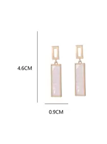 1pair Elegant & Simple Vintage Style Long Rectangle Shaped Mother Of Faux Pearl Earrings