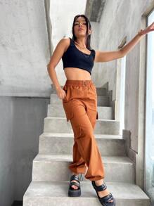 Women Pants - 棕色 - 查看 4