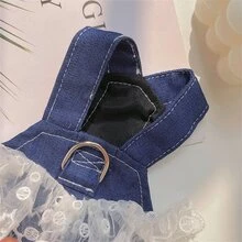 寵物狗貓牛仔褲套裝裙,附蕾絲和心形裝飾及牽繩