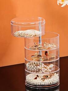 1pc 5 Layers Clear Rotating Jewelry Storage Box Organizer For Dresser, Dustproof Cosmetic Case Shelf - Clear - View 2