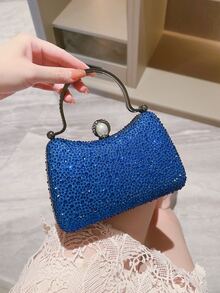 Blue Rhinestone & Faux Pearl Decor Evening Handbag For Parties - Royal Blue - View 7