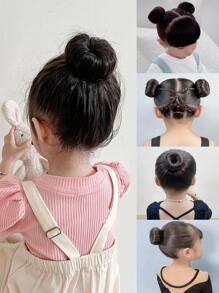 3pcs Girls' Donut Bun Maker With Style Hairpin & Blossom Design Hair Stick Set - Black - View 3