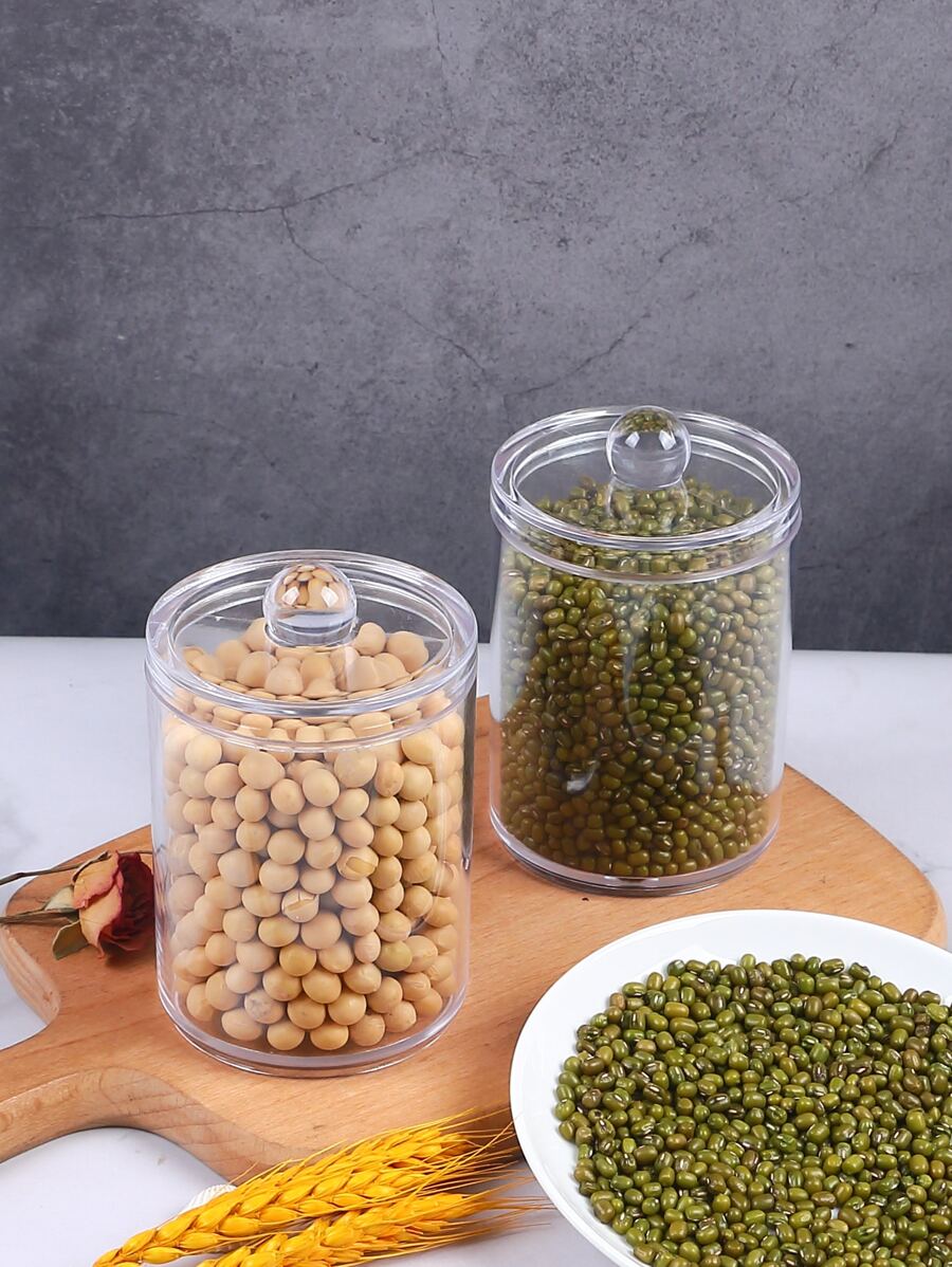 1pc  Acrylic Storage Organizer Canister Jars - Plastic Containers with Lid for Kitchen - Holder for Pantry or Countertop - one-size - View 1