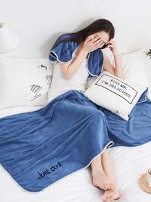 1 件蓝色涤纶长方形浴巾毛巾套装刺绣字母图案男女家用成人，Ren 游泳浴巾速干吸水，柔软不褪色，适用于浴室、酒店、健身房等 - 藍色 - 查看 1