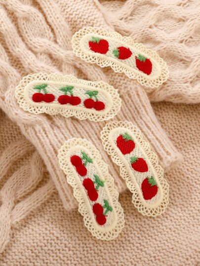 可爱的 4 件套草莓和樱桃图案发夹和配饰，非常适合学校派对、旅行或拍照爪夹发夹发夹，学校用品