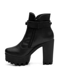Bota Feminina Salto Plataforma Pedraria Preta Blogueira - Preto - Visão 3
