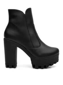 Bota Feminina Salto Plataforma Pedraria Preta Blogueira - Preto - Visão 5