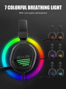 COLUSI 1pc ABS Glowing Wired Gaming Headset With Microphone - Black - View 6