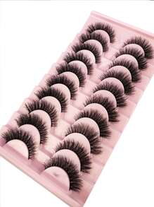 HBZGTLAD 假睫毛,10對超長人造貂皮條假睫毛自然彩妝假睫毛適用於日常約會 - 黑色 - 查看 11