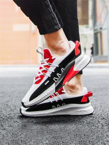 男士撞色網面運動潮流鞋EVA輕質軟底防滑減震時尚出街 - 紅色 - 查看 3