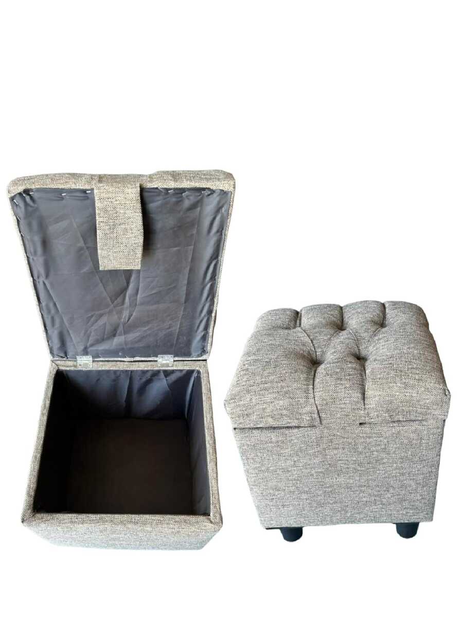 Baúl Taburete Con almacenamiento Capitonado Gris Sillon Recamara sala oficina - Gris Claro - Ver 1