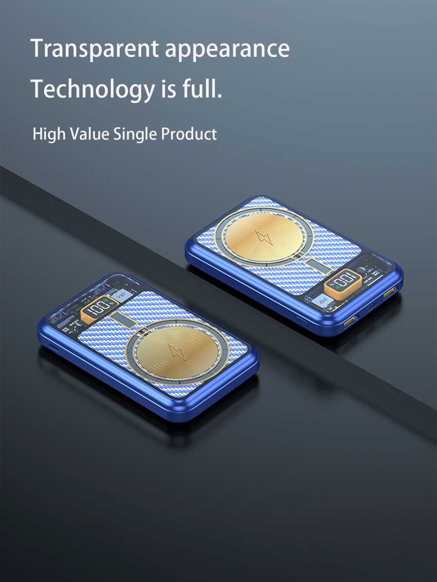 10000mah Blue Transparent Wireless Charging Power Bank With Usb Port