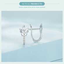 1 pereche de cercei cu clips din argint 925 cu model fluture minimalist, mini cercei drăguți și la modă pentru femei, bijuterii delicate, cadou de petrecere - Argint - Vizualizare 11