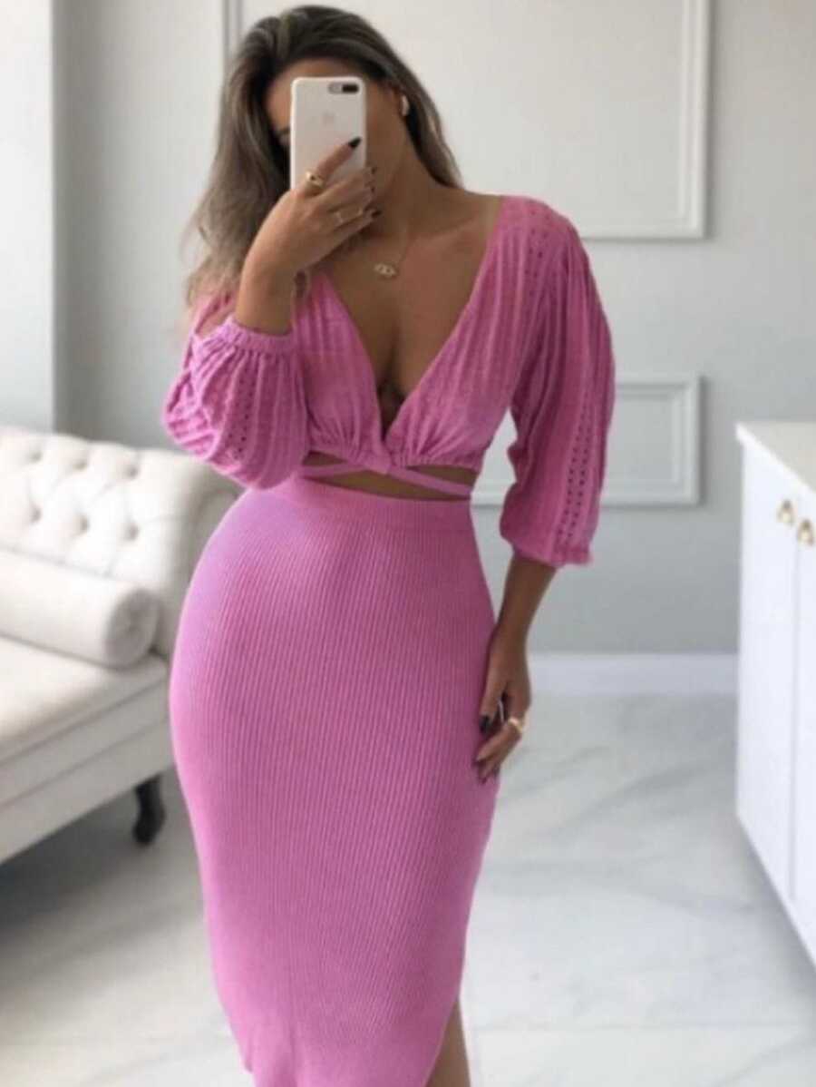 Women Sweater Co-ords - Baby Pink - View 1