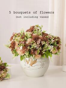 1入組5朵la Fleur Joyeuse乒乓菊花束,有7種顏色,秋季風格,馬卡龍色彩搭配,人造花,攝影道具,裝飾用品 - 咖啡棕 - 查看 4