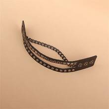 2Pcs/Set Pu Leather Rock Spikes Rivet Chains Gothic Punk Wide Cuff Leather Bracelet Bangle Best Gift - Black - View 4