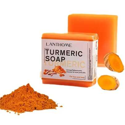 1pc Turmeric Handmade Soap, Refreshing And Tender Skin, Lightening Dark Spots And Acne Marks, Smoothing Skin, Body Cleansing Soap