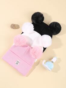 3pcs Children's Knitted Beanie Hat Set With Pom Pom - Multicolor - View 2