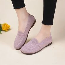 Zapatos De Pala Tejidos Para Mujeres, Cómodos Y Transpirables Con Puntera Cuadrada, Suela Plana Suave Y Fáciles De Usar Para Personas Mayores - Rosa - Ver 4