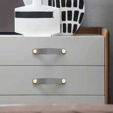 1pc Leather & Copper Drawer Handle With Screws, Easy To Install, Suitable For Drawers, Cabinets & Wardrobes, Various Colors And Sizes