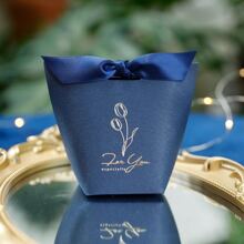 10pcs Tulips Flower Candy Box Gift Cardboard Boxes Gift Packing Box Small Gift Box For Wedding Birthday Party Decorate - Blue - View 2