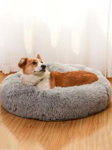 1 件纯色毛绒宠物床小狗饲养狗床猫床易于清洁 - 灰色 - 查看 1