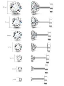 7对不锈钢扁平耳钉，立方氧化锆耳骨钉（2毫米/3毫米/4毫米/5毫米/6毫米/7毫米/8毫米） - 銀色 - 查看 7