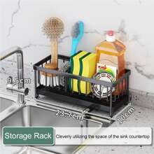 Stainless Steel Sink-side Sponge Storage Rack With Drainage Tray And Water Guiding Groove For Kitchen Organization Black/silver - Black - View 3