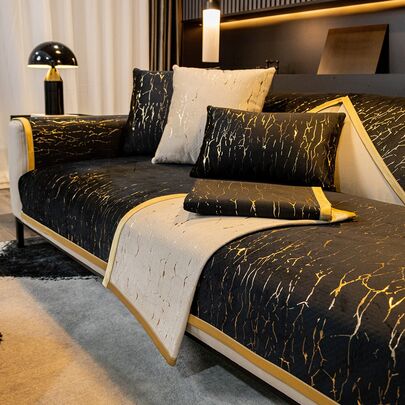 1pc Gold Edge Jacquard High-End Chenille Sofa Towel Sofa Seat Cushion Cover/Back Cushion Cover/Armrest Cushion Cover, Universal For All Seasons