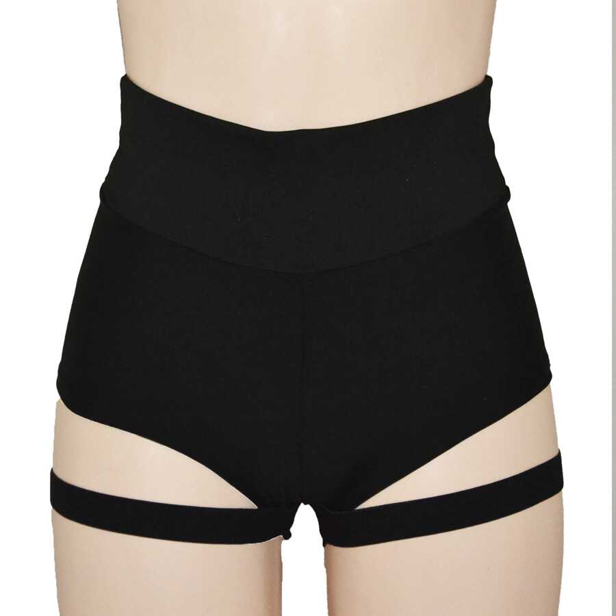 Lycra Pole Dance Shorts With Garter Belt Baile Sexi Lara - Black - View 1