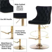 2/4/6 Piece Set Adjustable Swivel Bar Stools, Dining Bar Chairs With Velvet Tufted Back, Metal Base, Footrest For Home Bar, Dining Room, Kitchen Island. - Black-gold - View 6