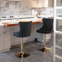 2/4/6 Piece Set Adjustable Swivel Bar Stools, Dining Bar Chairs With Velvet Tufted Back, Metal Base, Footrest For Home Bar, Dining Room, Kitchen Island. - Black-gold - View 5