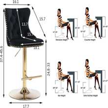 2/4/6 Piece Set Adjustable Swivel Bar Stools, Dining Bar Chairs With Velvet Tufted Back, Metal Base, Footrest For Home Bar, Dining Room, Kitchen Island. - Black-gold - View 11