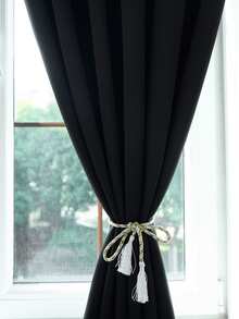 1 tấm rèm che cửa sổ bằng polyester màu trơn dán móc và vòng cách nhiệt chống nắng & chống tia UV, thích hợp cho phòng ngủ, phòng khách, ban công - màu đen - Xem 8