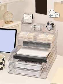 Organizador de escritorio apilable transparente para mascotas, caja de almacenamiento de escritorio para dormitorio multifuncional, cajón, escritorio de oficina, clasificación de objetos pequeños, 1 pieza/5 piezas/6 piezas - transparente - Ver 1