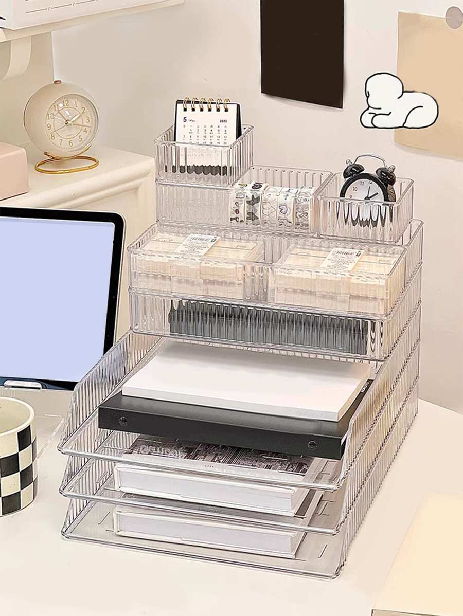 Organizador de escritorio apilable transparente para mascotas, caja de almacenamiento de escritorio para dormitorio multifuncional, cajón, escritorio de oficina, clasificación de objetos pequeños, 1 pieza/5 piezas/6 piezas - transparente - Ver 1
