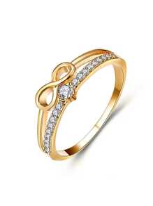 1pc White Zirconia Infinity Symbol Design Fashion Ring, Wedding/Engagement Ring, Gift For Couple - Yellow Gold - View 3