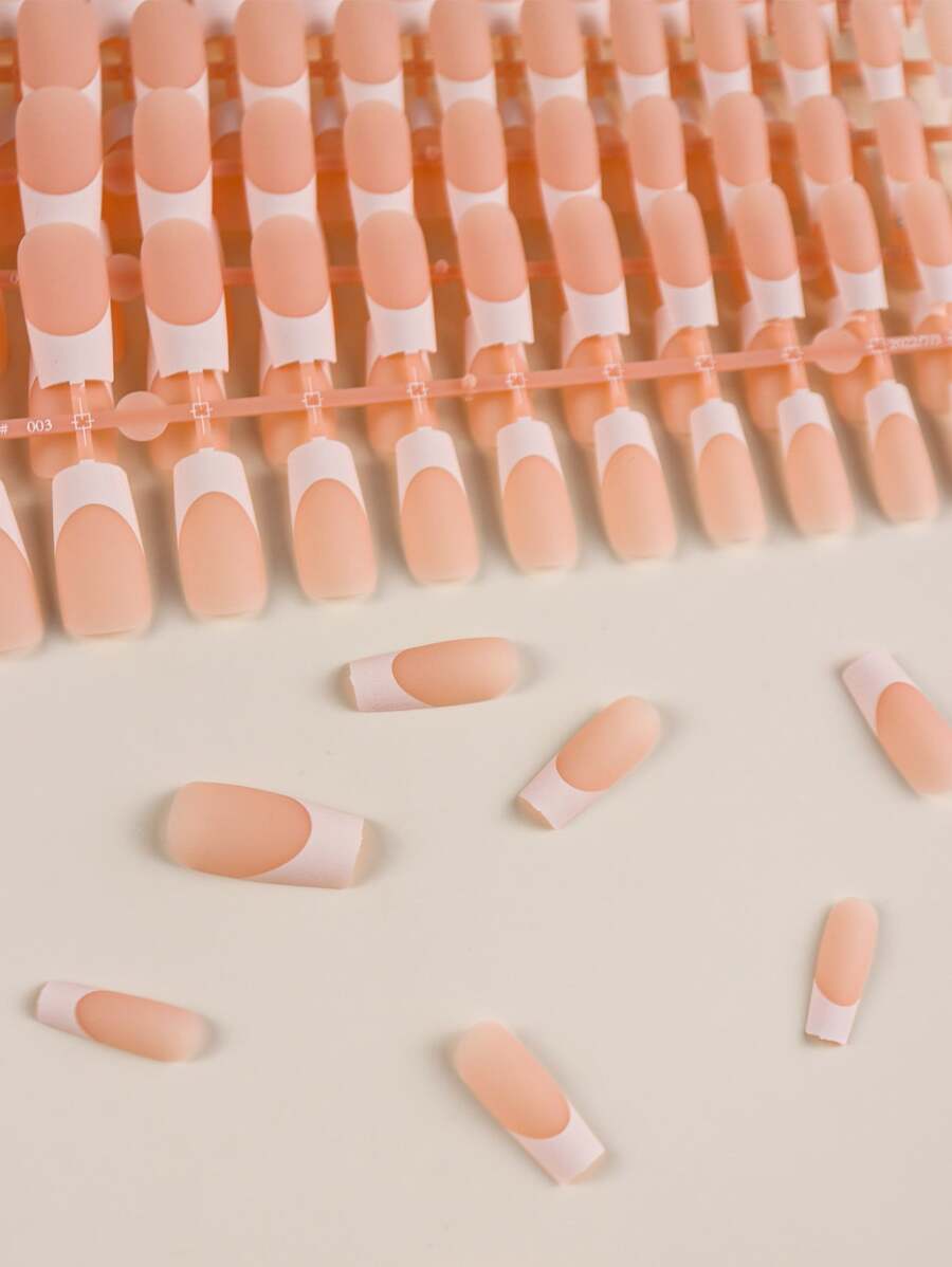 120片/5套法式假指甲美甲套装，带亮面和哑光两种表面的粘性指甲贴纸，自然人造指甲片，DIY美甲用品 - 白色 - 查看 1