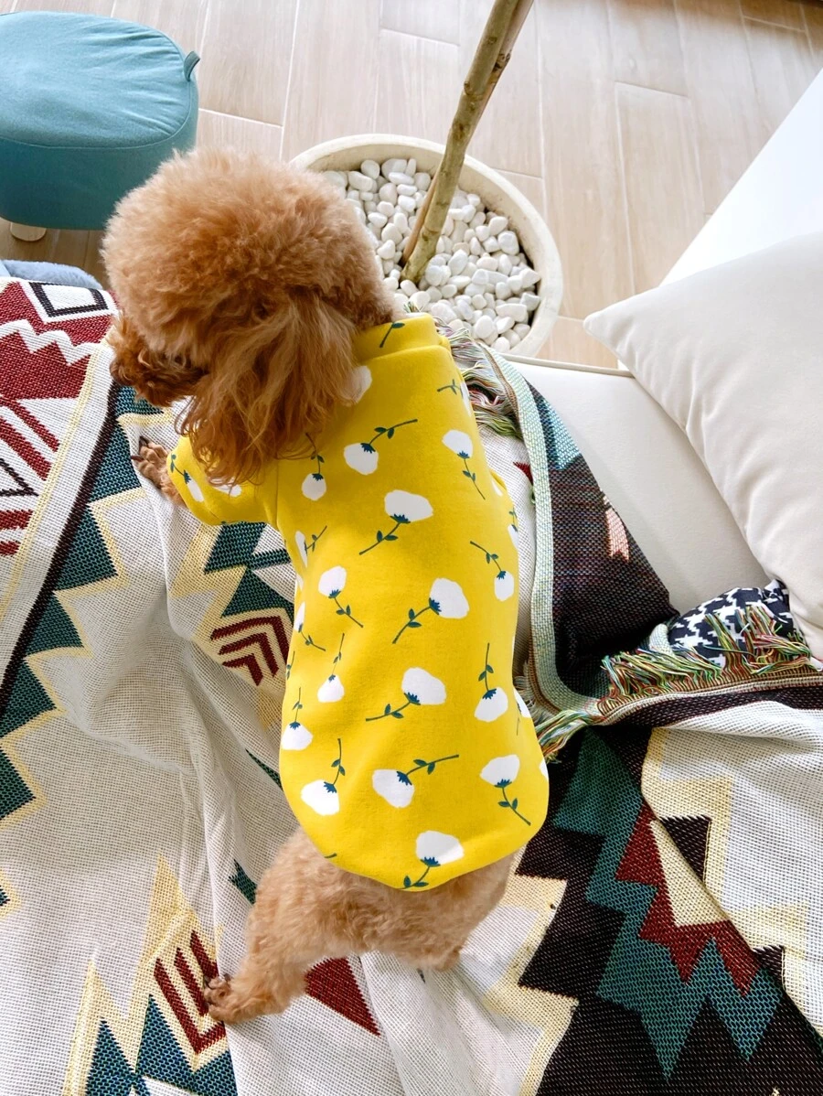 Yellow Floral Printed Lovely Pet Sweatshirt - Yellow - View 1