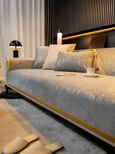 غطاء للأريكة من الشينيل الجاكارد ذو حافة ذهبية قطعة واحدة، مناسب لأربع مواسم، يناسب مقعد الأريكة وظهرها وذراعيها