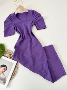 Women Sweater Dresses - 紫色 - 查看 3