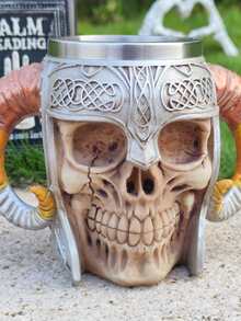 1 件不銹鋼內角咖啡杯、骷髏頭和樹脂頭裝飾啤酒杯 - 彩色 - 查看 2