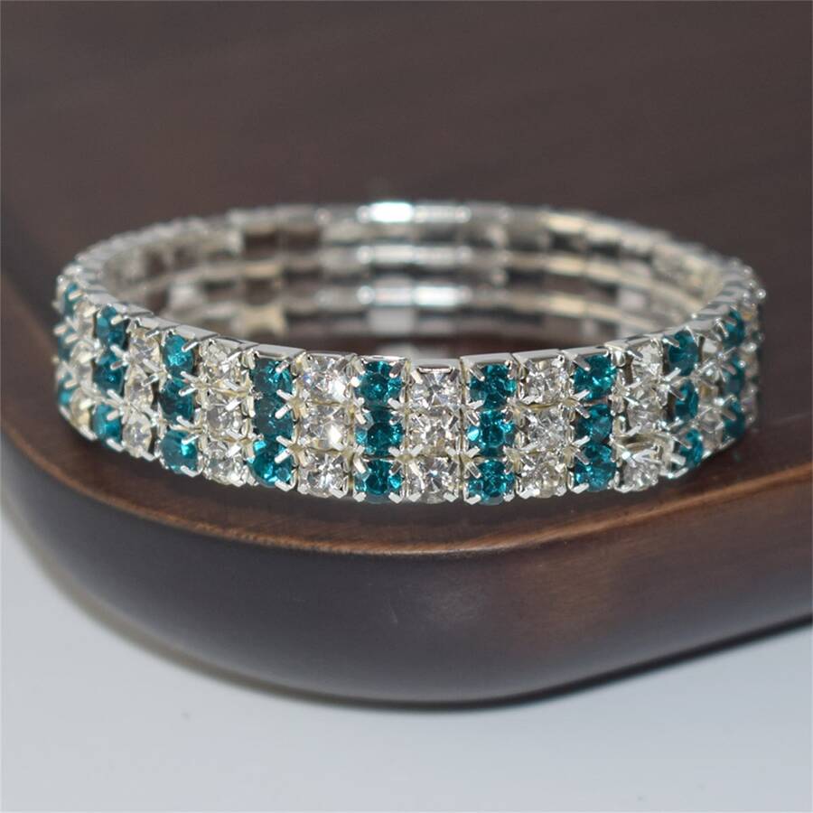 1pc Fashionable Bridal Bracelet With Rhinestones, Elastic - Multicolor - View 1