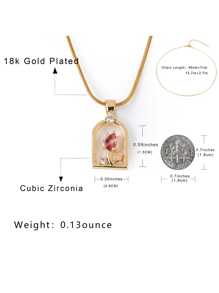 FICCINO 公主与野兽主题窗郁金香吊坠，镀金方晶锆石钛钢女士链条项链，日常休闲锁骨项链，带盒礼品 - 152n - 查看 4