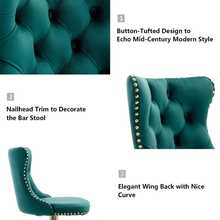 2/4/6 Piece Set Adjustable Swivel Bar Stools, Dining Bar Chairs With Velvet Tufted Back, Metal Base, Footrest For Home Bar, Dining Room, Kitchen Island. - 綠金 - 查看 7