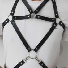1pc Men's Leather Personalized Bondage Chest Strap And Shoulder Strap - Black - View 5