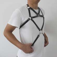 1pc Men's Leather Personalized Bondage Chest Strap And Shoulder Strap - Black - View 6