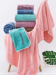 1 件蓝色涤纶长方形浴巾毛巾套装刺绣字母图案男女家用成人，Ren 游泳浴巾速干吸水，柔软不褪色，适用于浴室、酒店、健身房等 - 藍色 - 查看 6